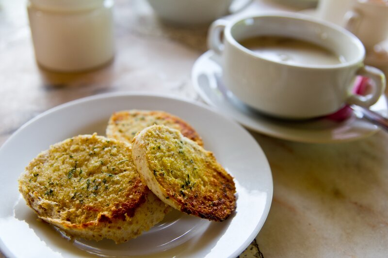 garlic bread and coffee