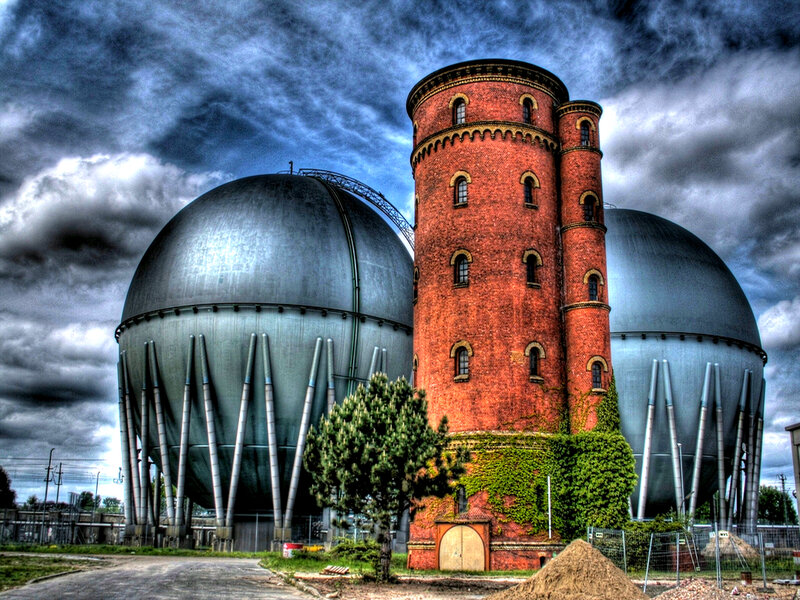Gas Holders and Brick Tower
