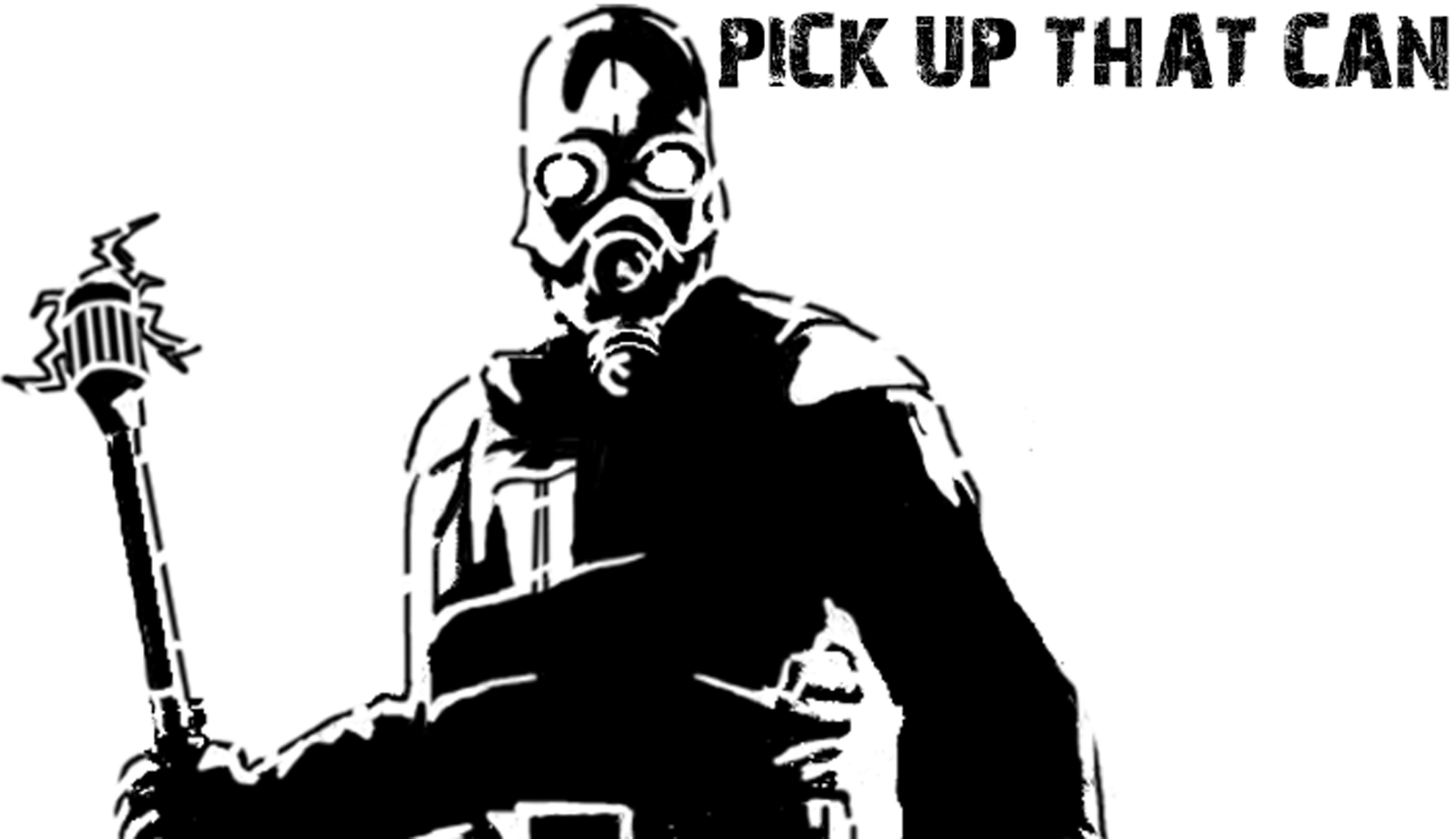 gas mask character with can