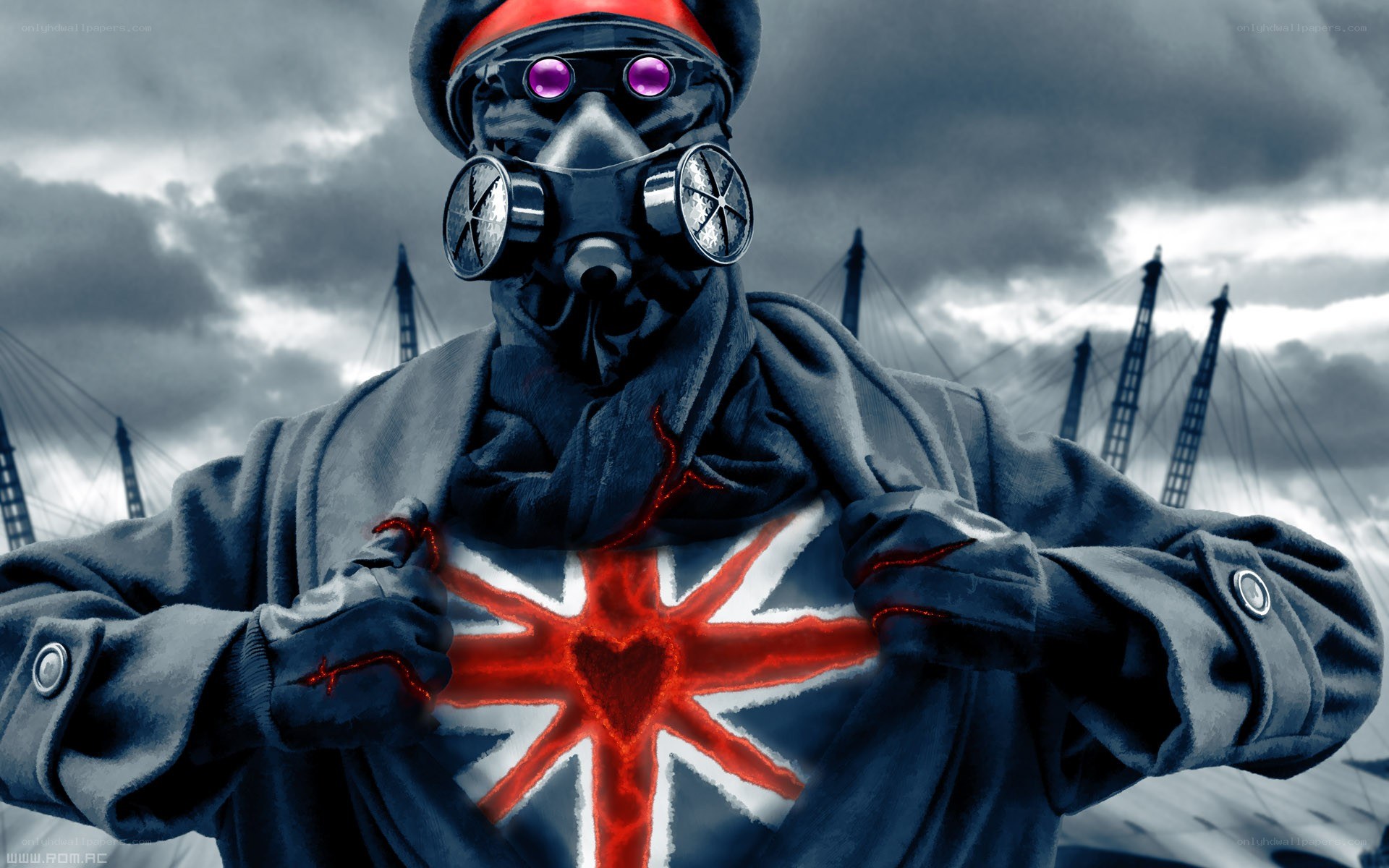 gas mask character with flag
