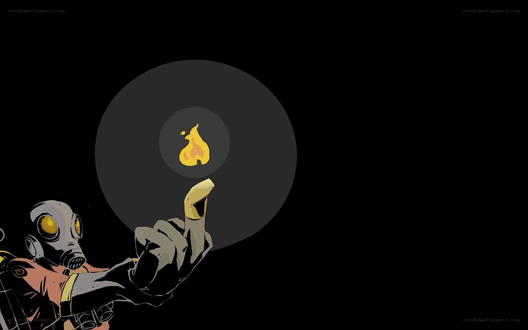 gas mask figure with flame