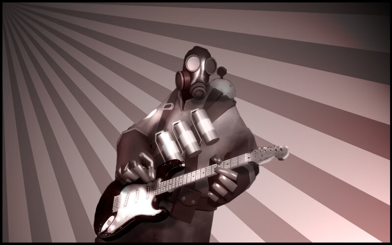 Gas mask guitarist character