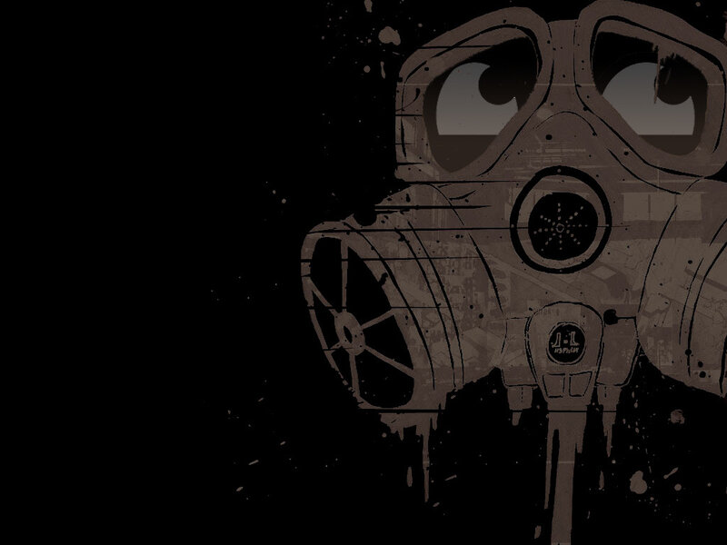 Gas Mask Illustration — Black, Dramatic