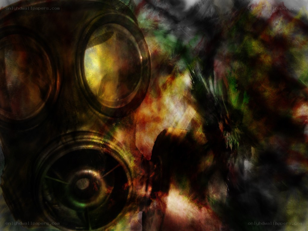 gas mask in abstract chaos