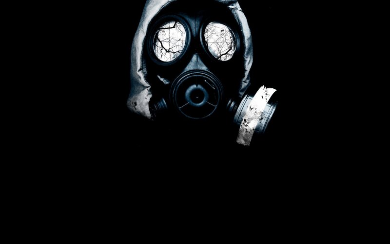 gas mask in dark