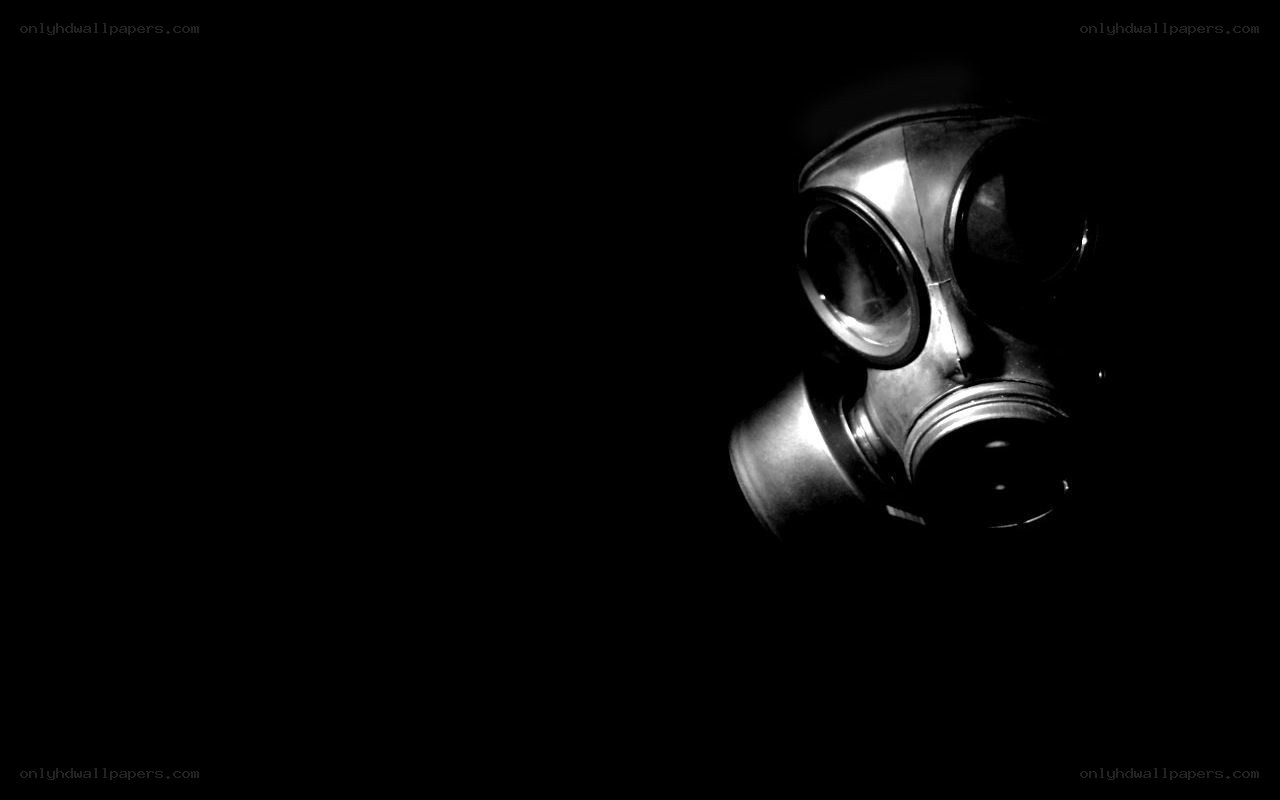 gas mask in darkness