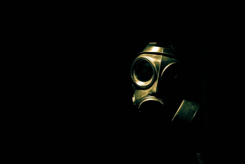 gas mask in darkness