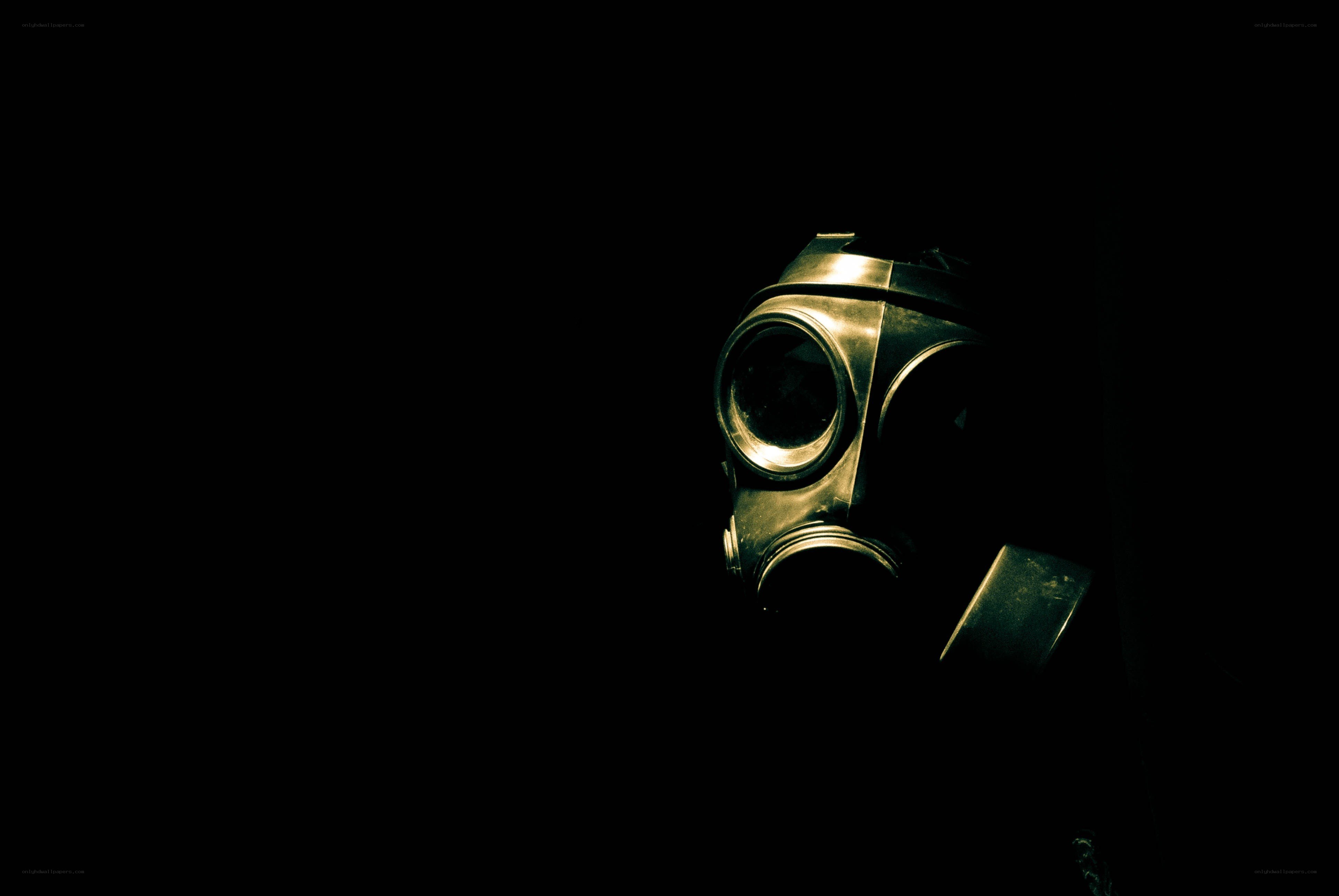 gas mask in darkness