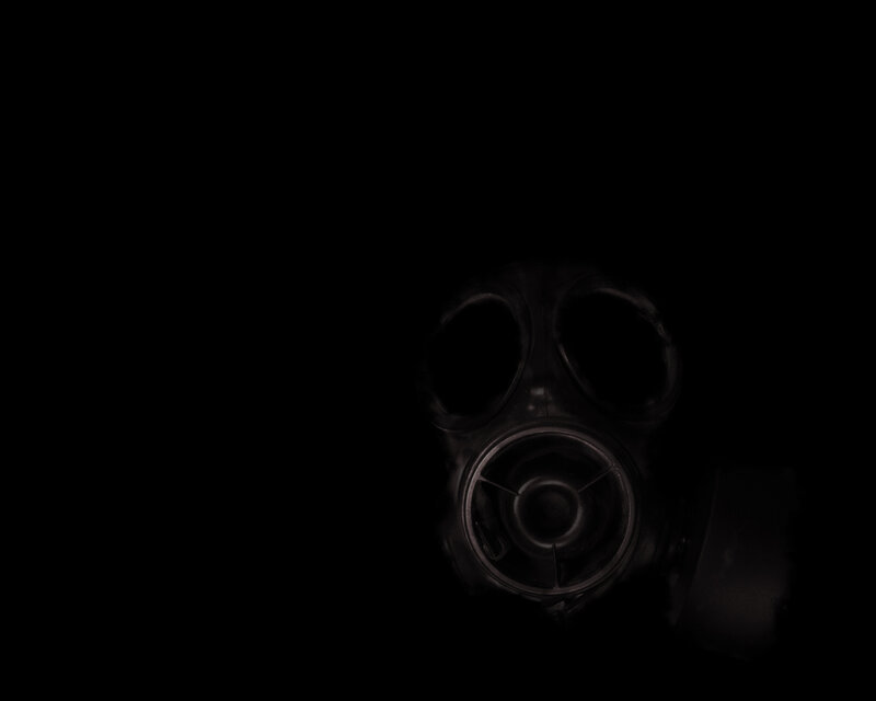 Gas Mask in Darkness — Dramatic