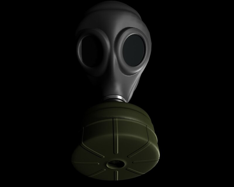 gas mask on black background