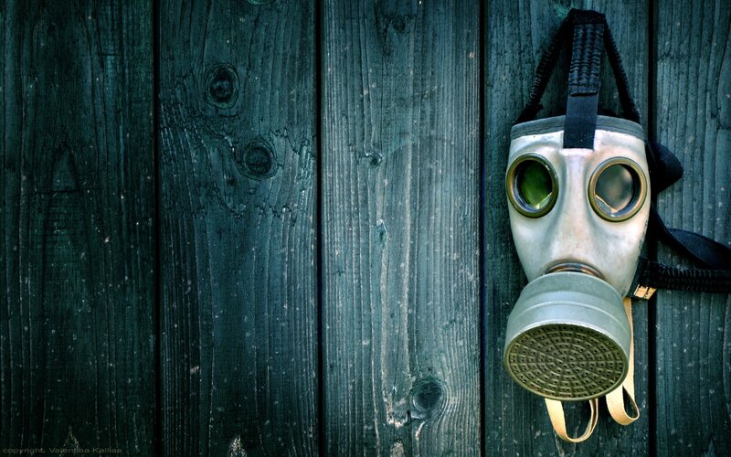 Gas Mask on Wooden Wall — Black