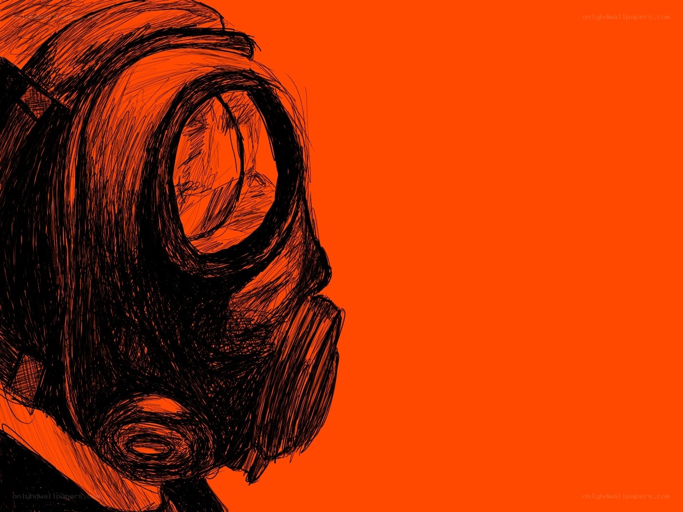 gas mask sketch on orange