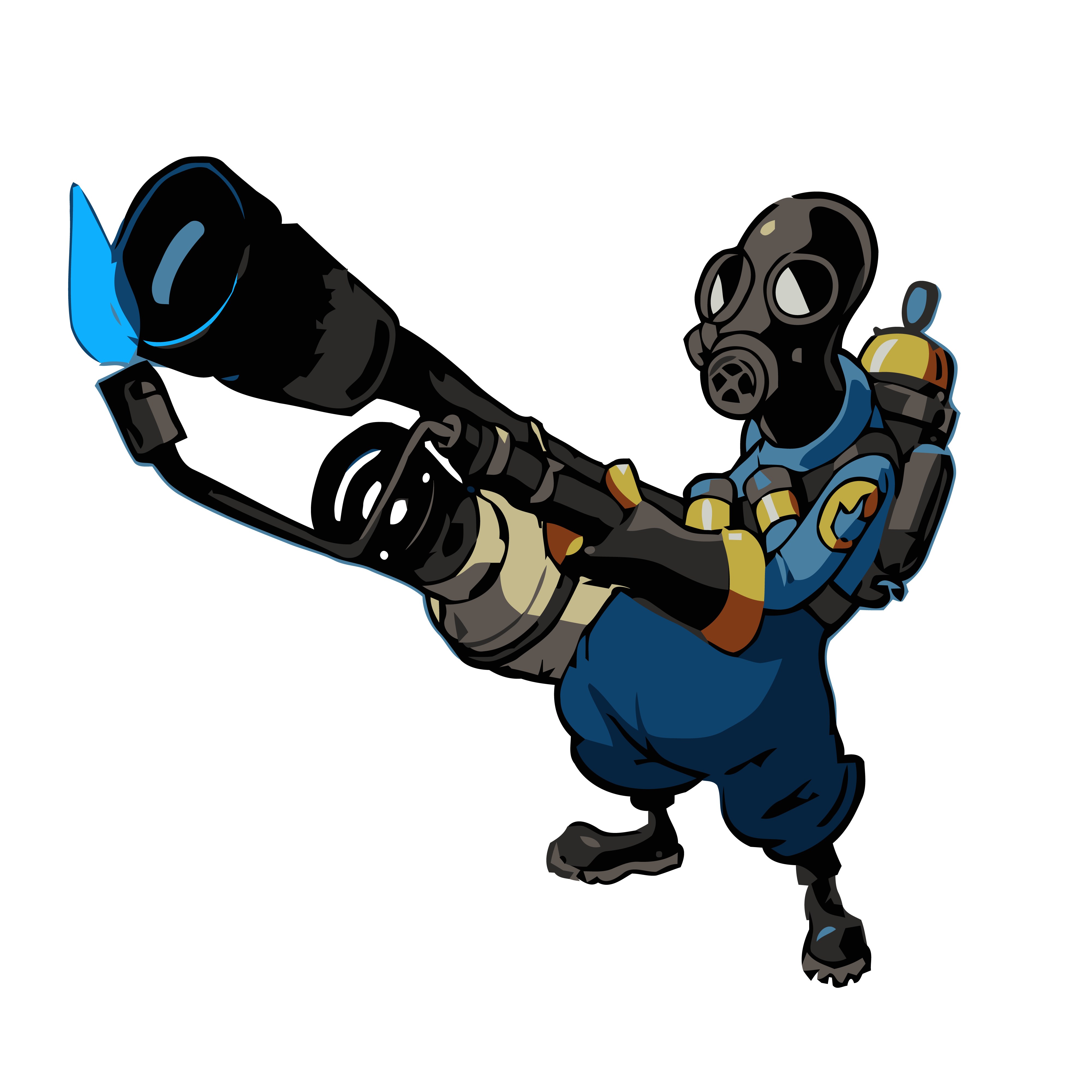 gas mask soldier with flamethrower