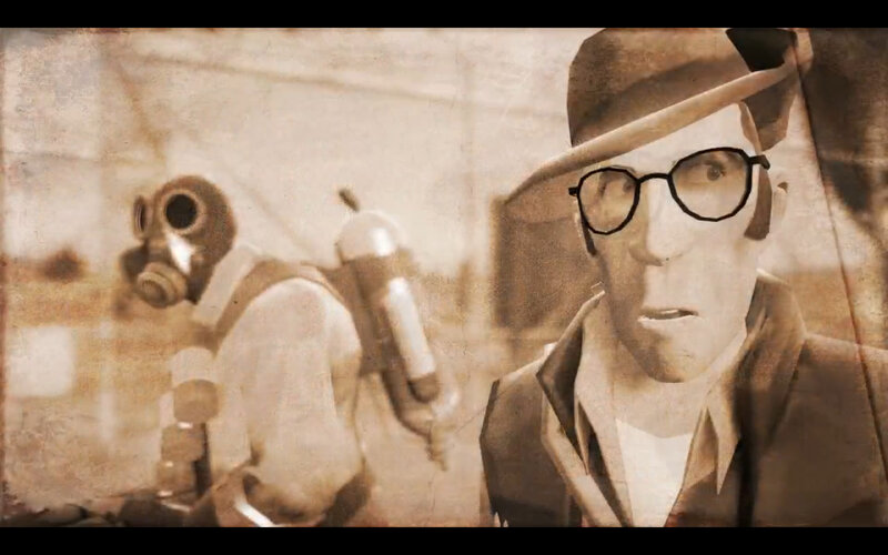 gas mask soldier with man in hat