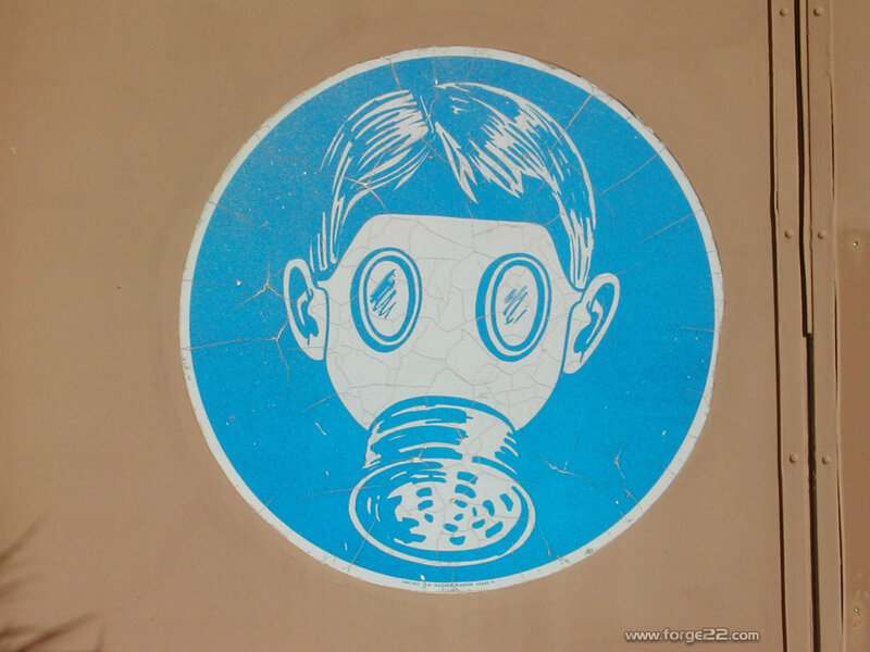 gas mask warning sign