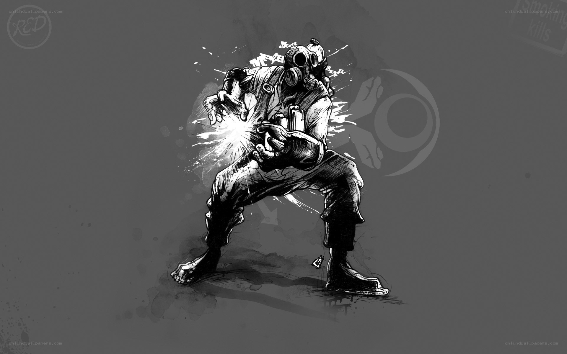 gas mask warrior artwork