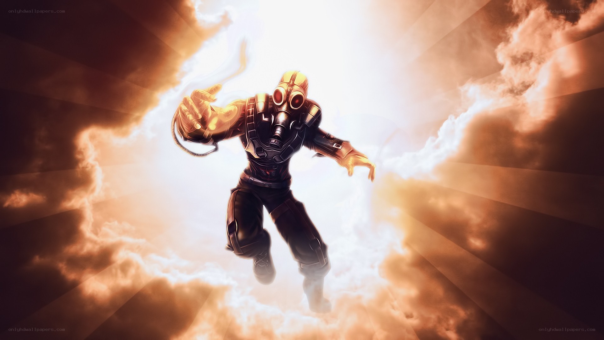 gas mask warrior in light