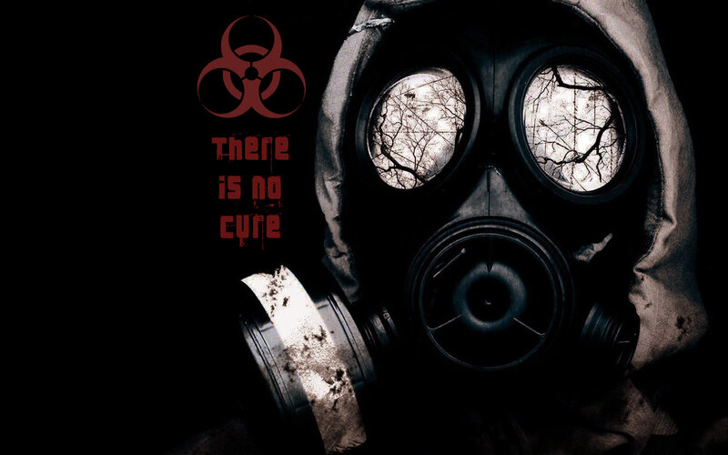 gas mask with biohazard symbol