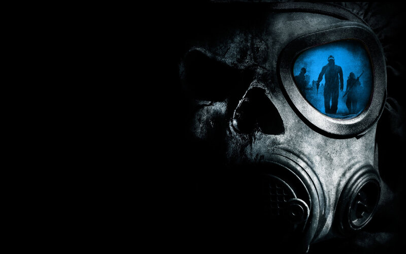 gas mask with blue reflection