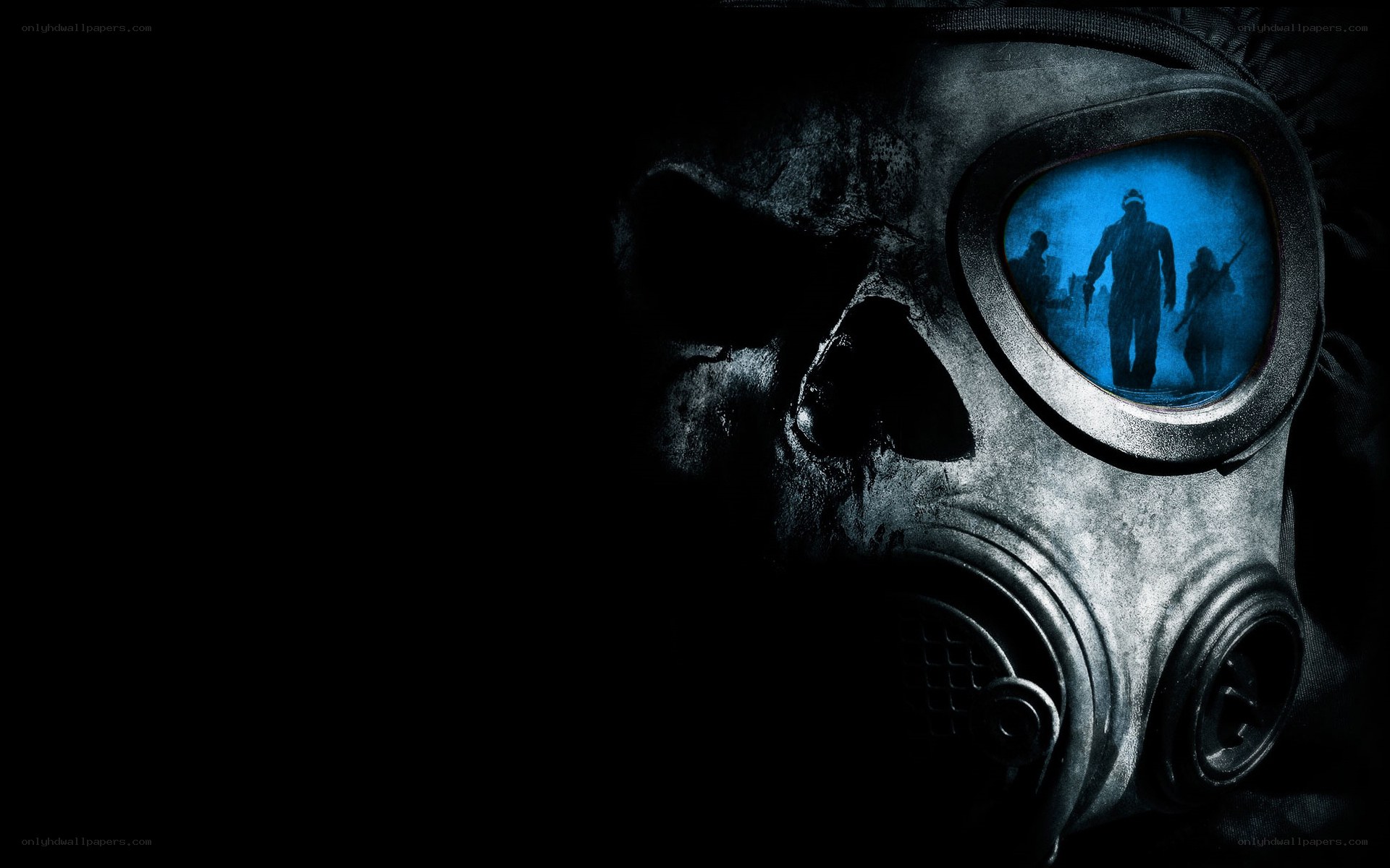 gas mask with blue reflection
