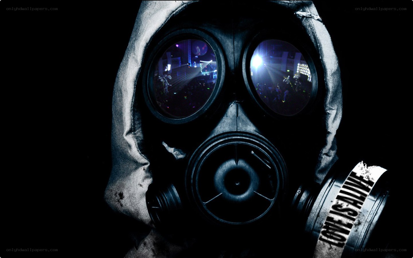 gas mask with concert reflection