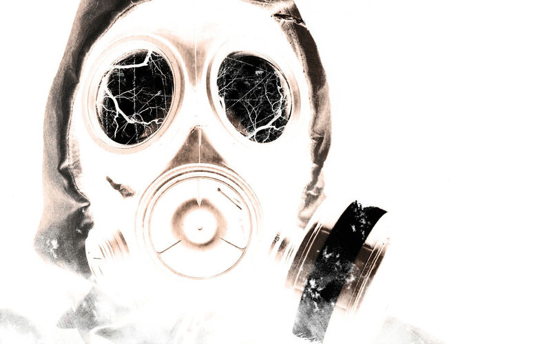 Gas mask with cracked lenses