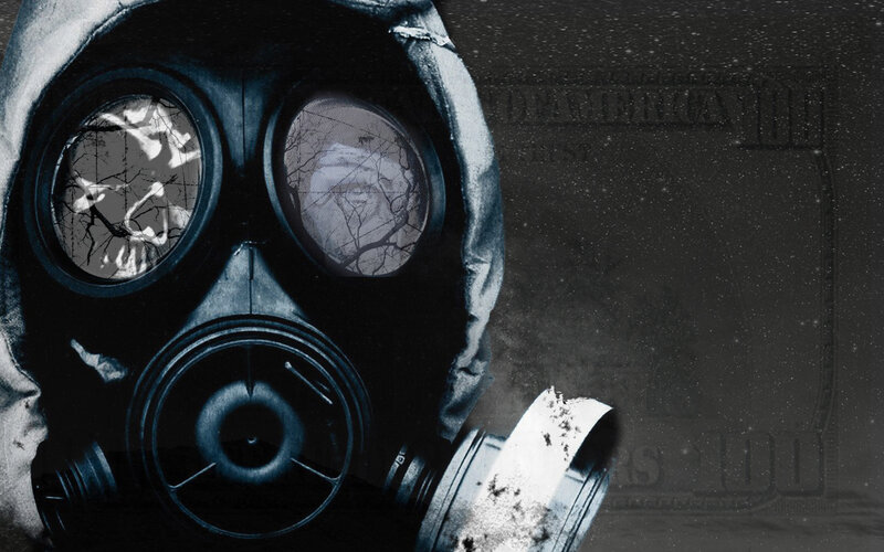 gas mask with dollar bill