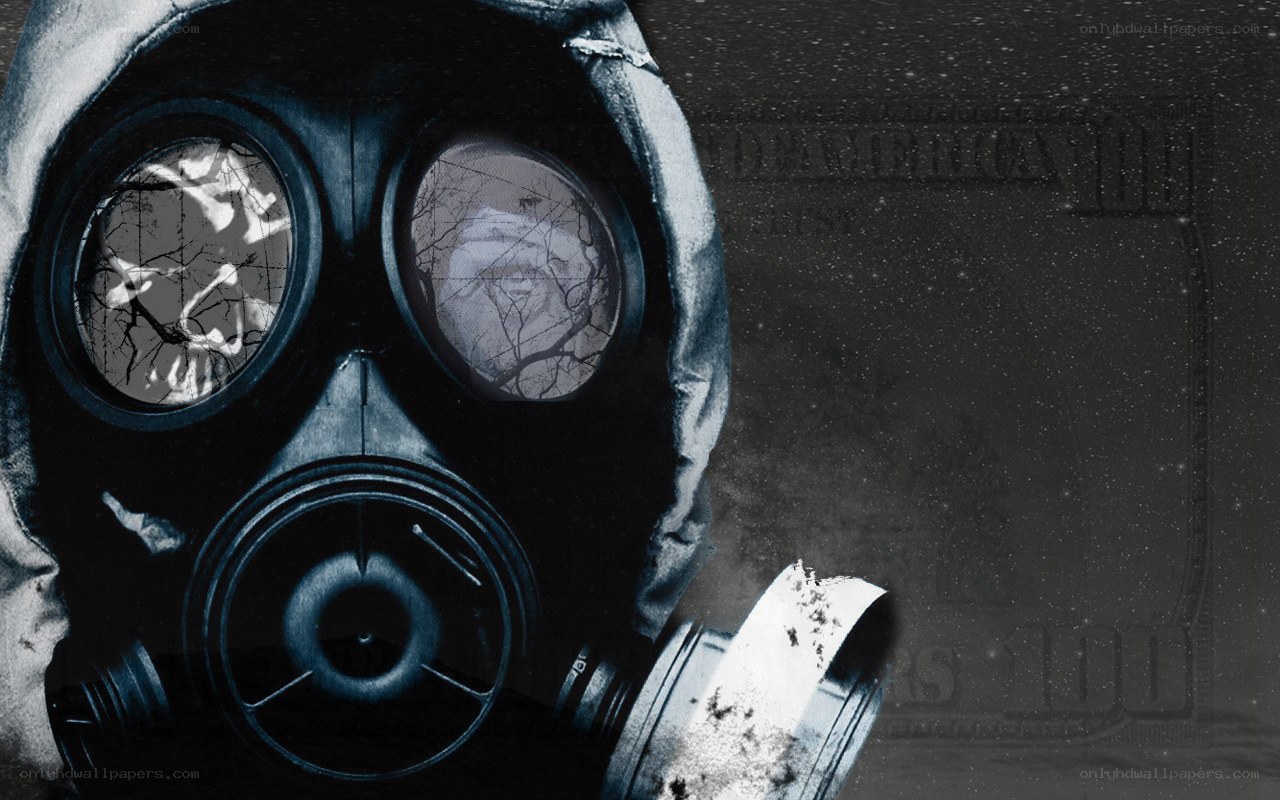 gas mask with dollar bill