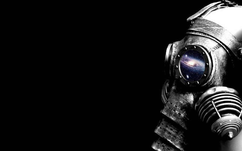 gas mask with galaxy view