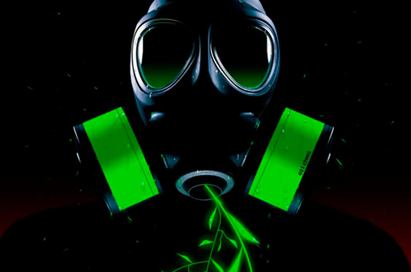 gas mask with green glow