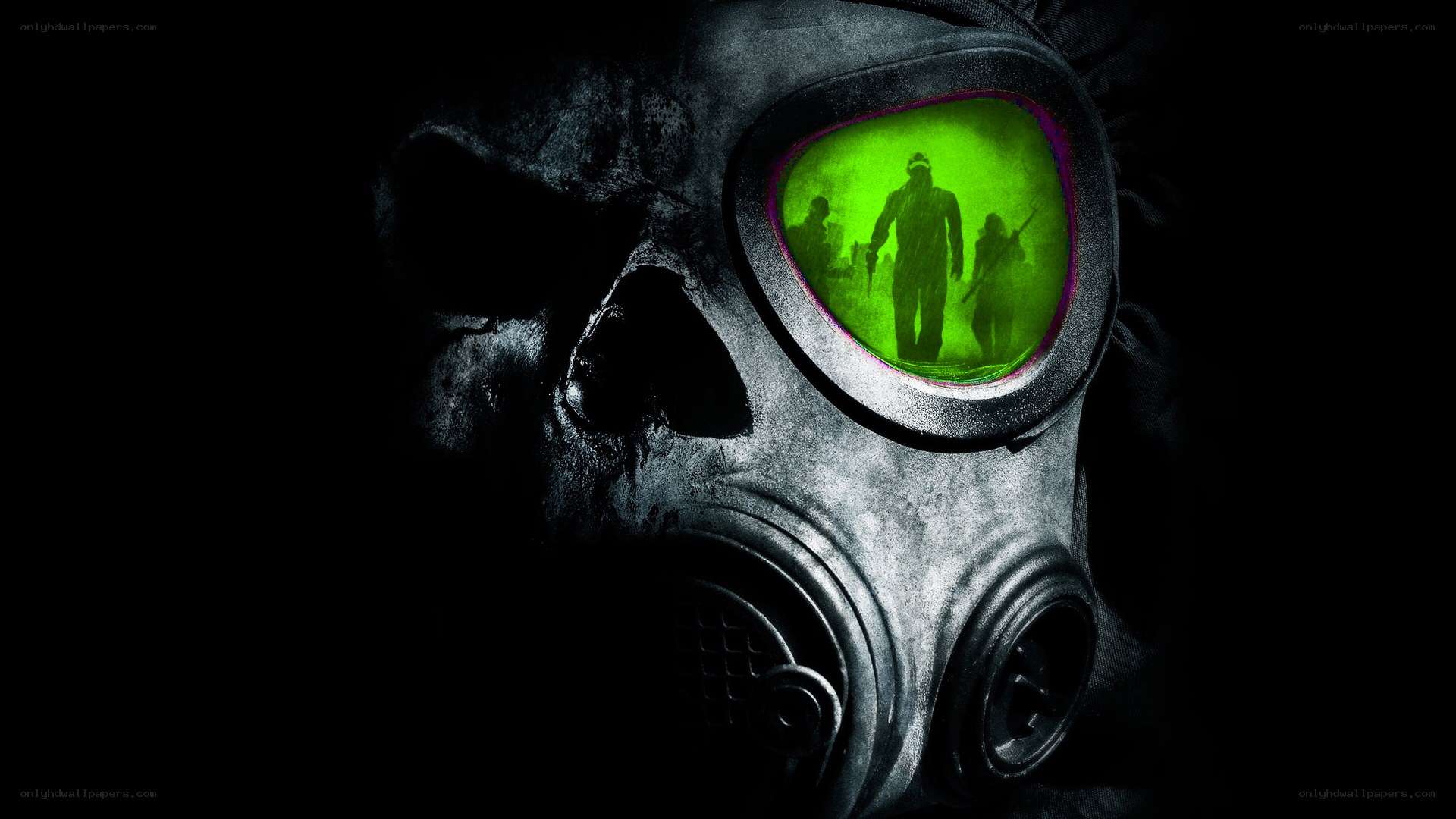 gas mask with green reflection