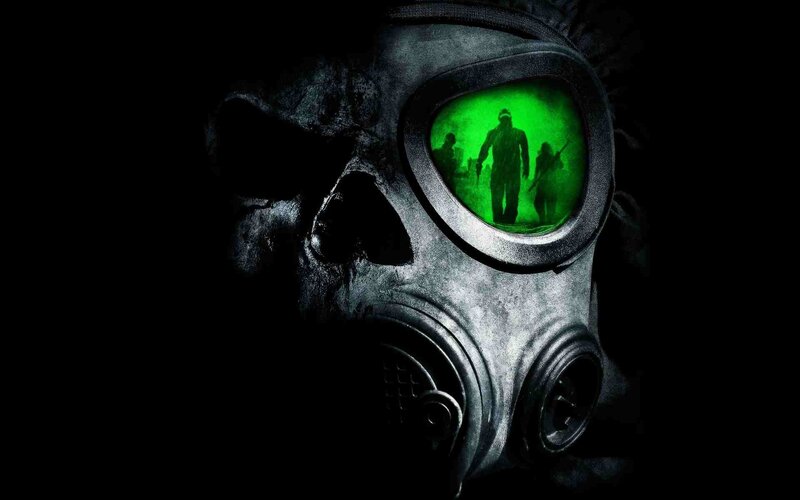 gas mask with green reflection