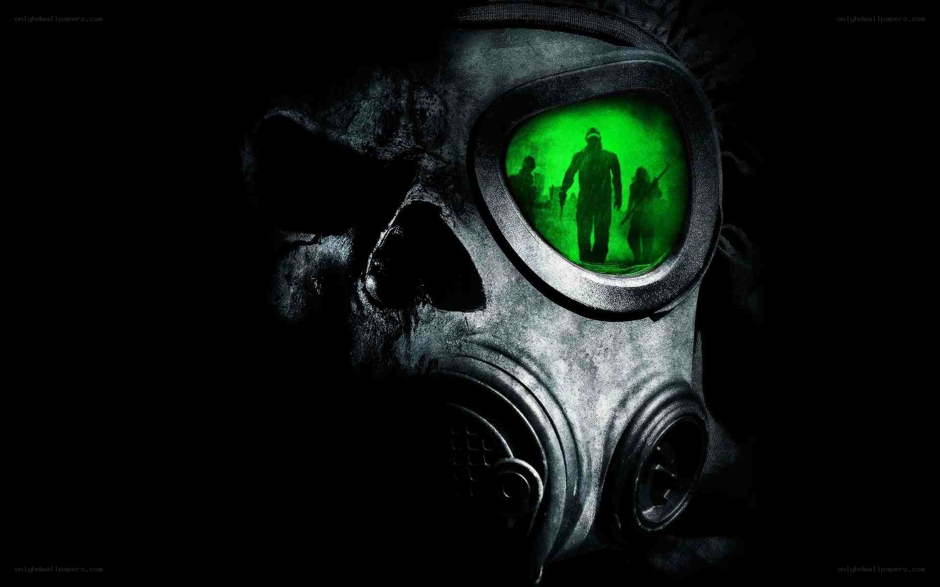 gas mask with green reflection