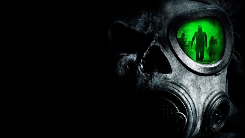 Gas Mask with Green Reflection — Black