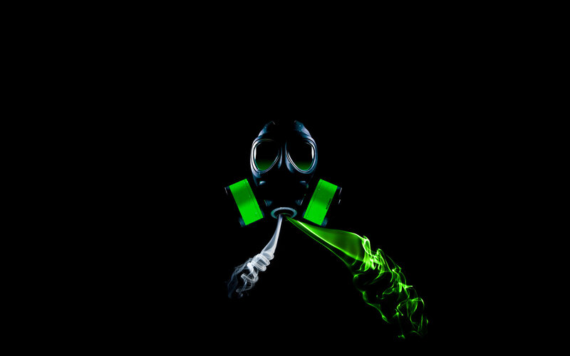 Gas mask with green smoke