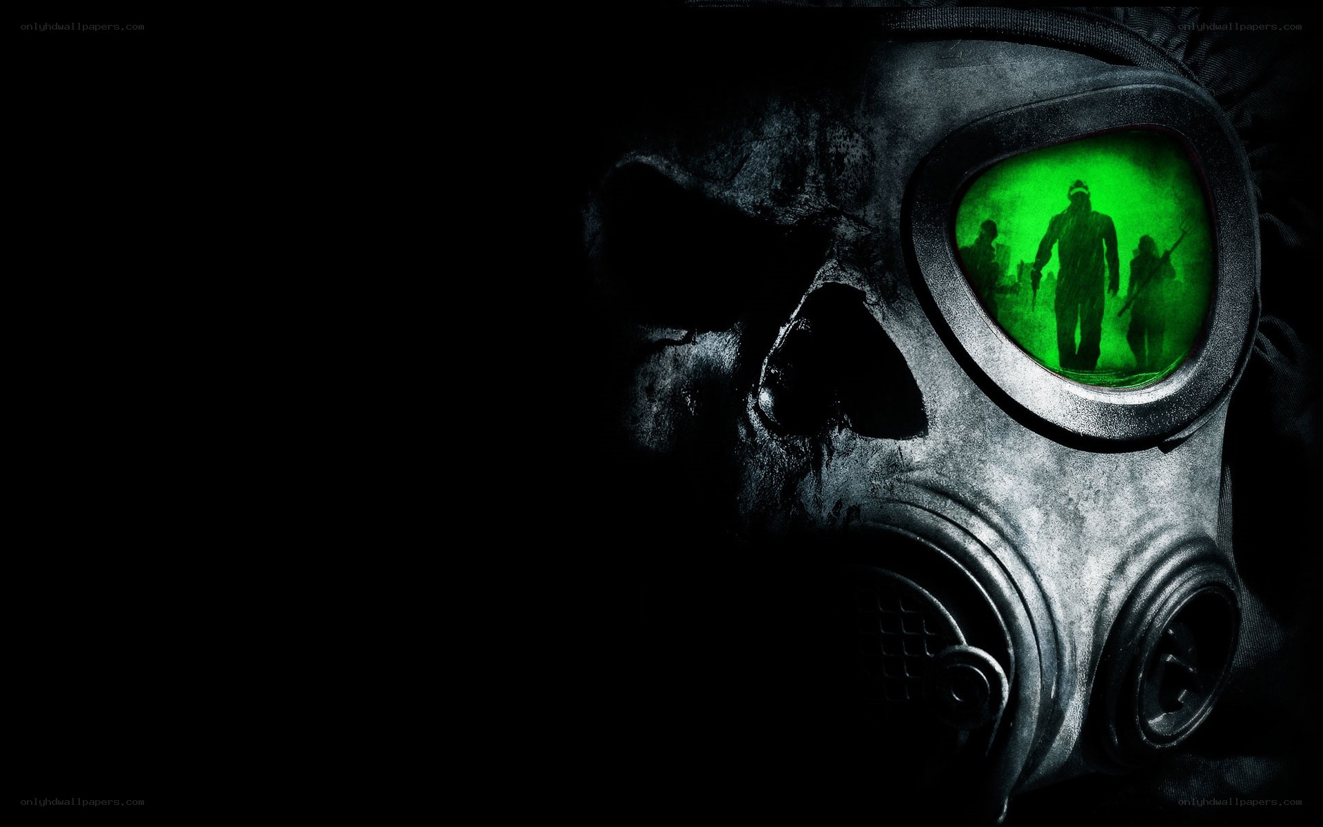 gas mask with green vision