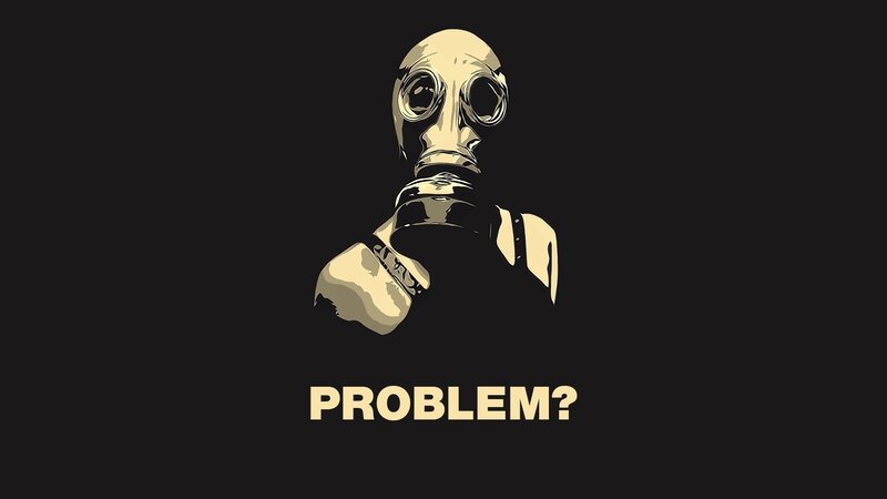 gas mask with problem text