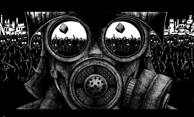 Gas mask with protest reflection