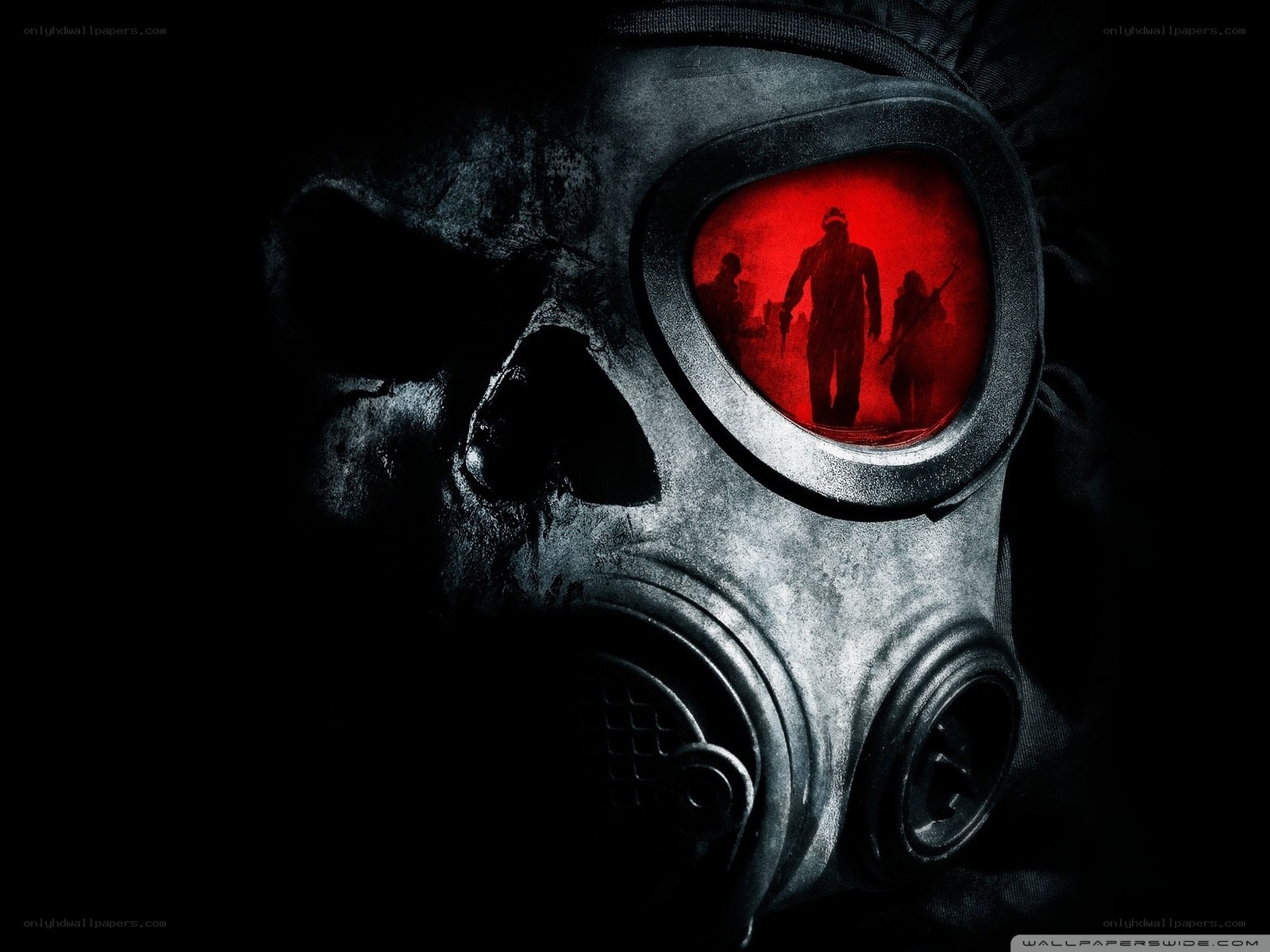 gas mask with red reflection