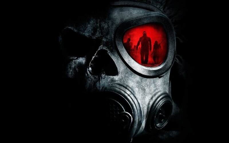 gas mask with red reflection
