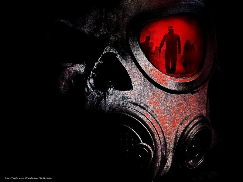 gas mask with red reflection