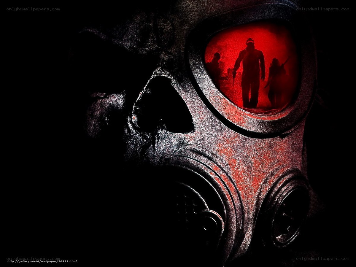 gas mask with red reflection