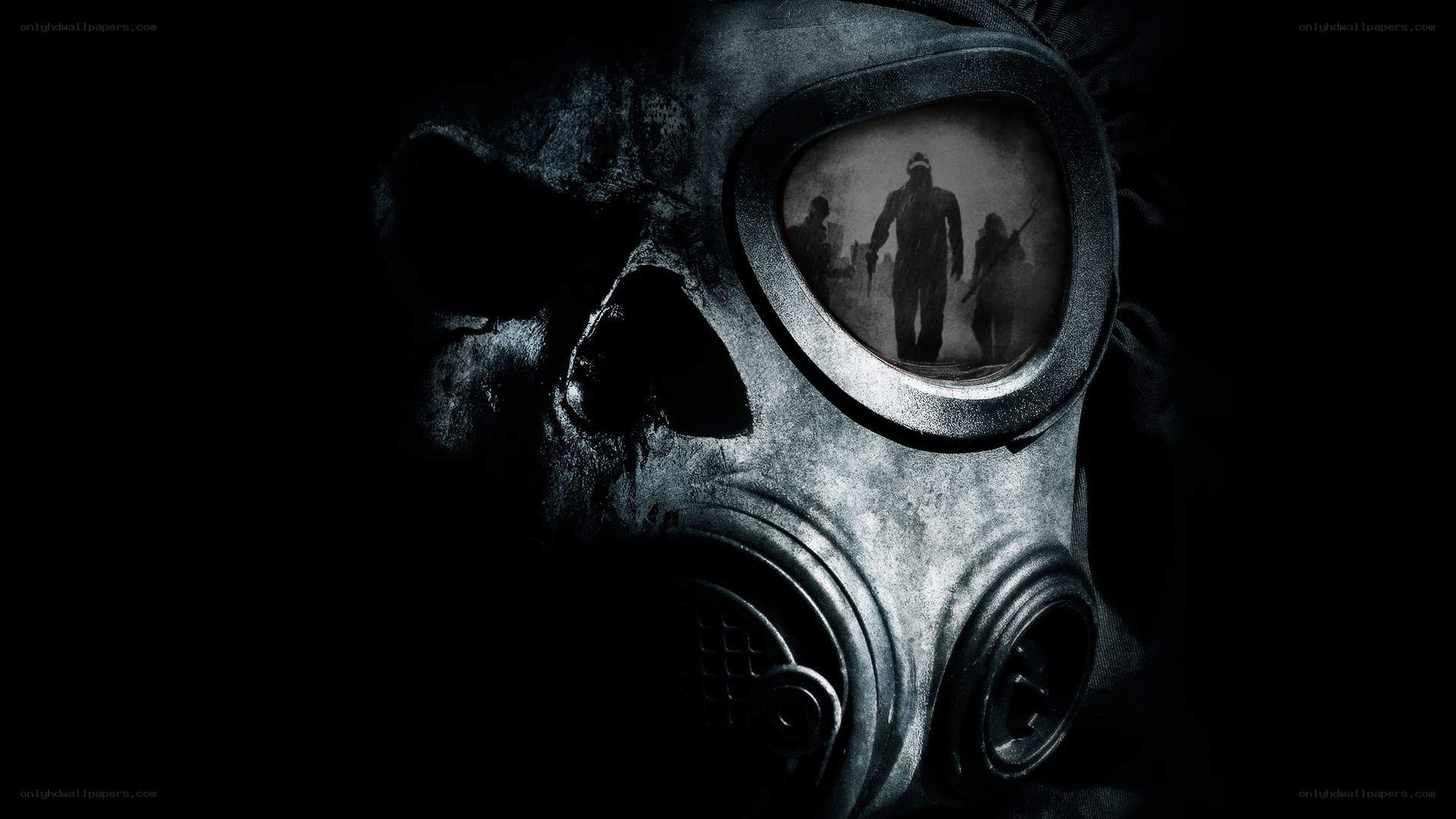 gas mask with silhouettes