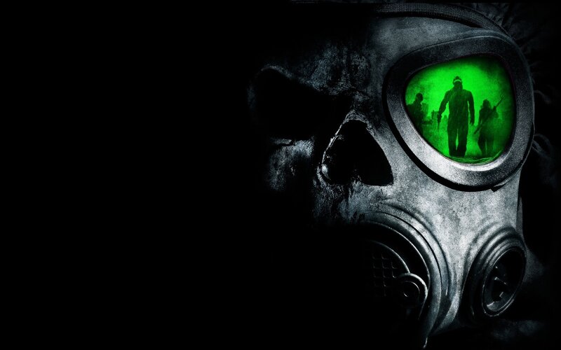 Gas Mask with Skull — Black, Dark, Ominous, Night