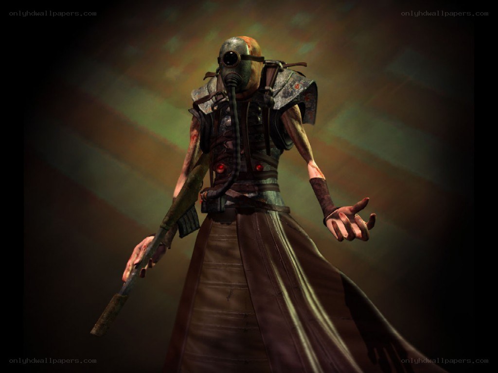 gas-masked warrior with rifle