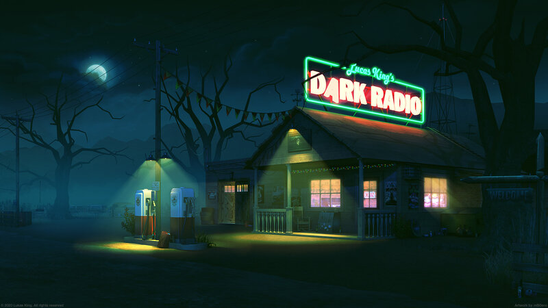 Gas Station at Night — Green