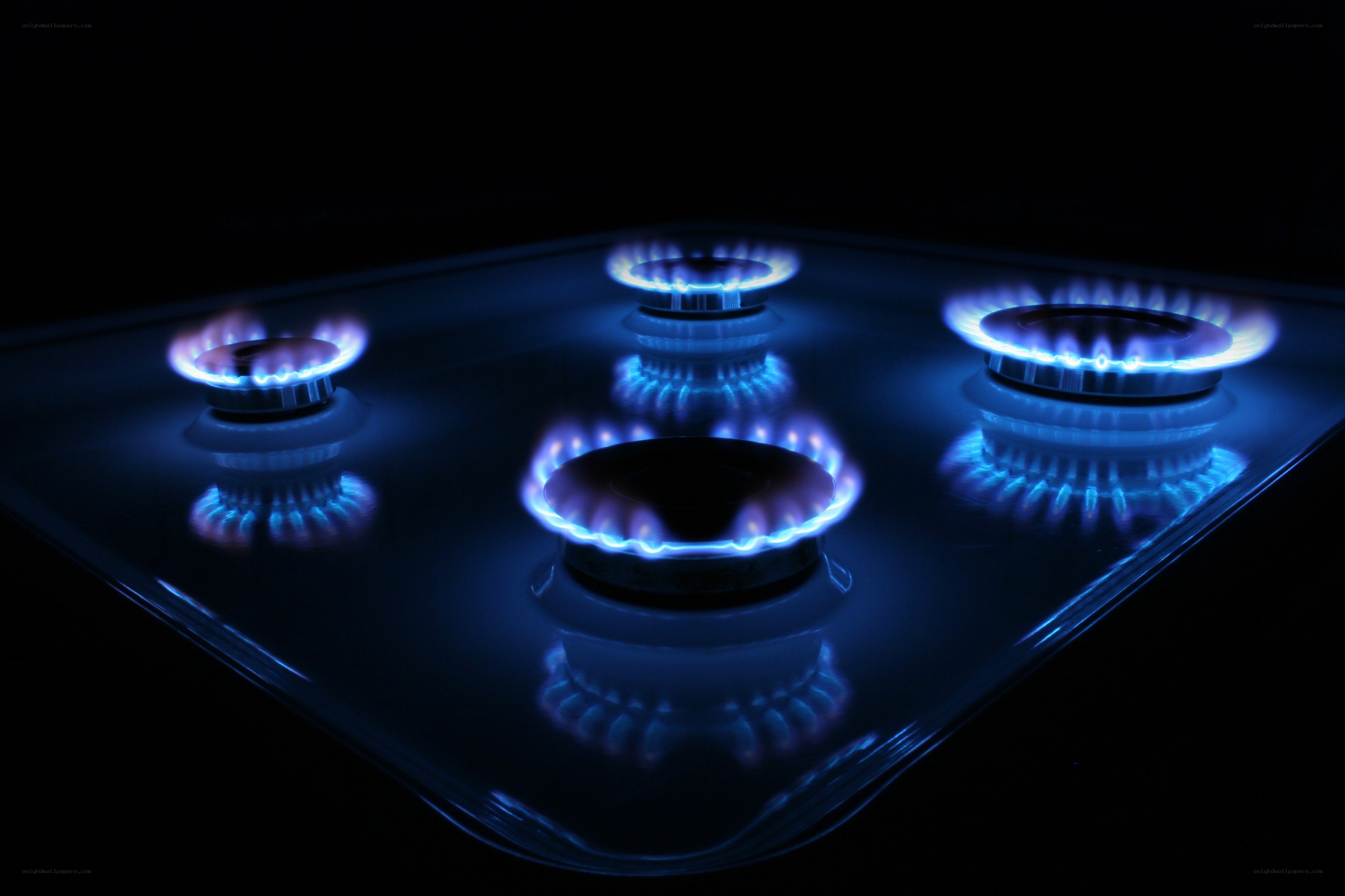 gas stove burners lit