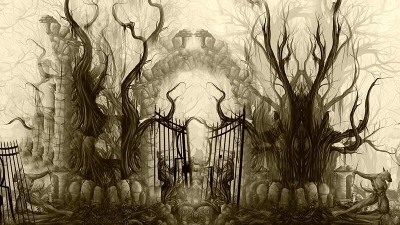 Gates in a Haunted Forest — Brown, Dark