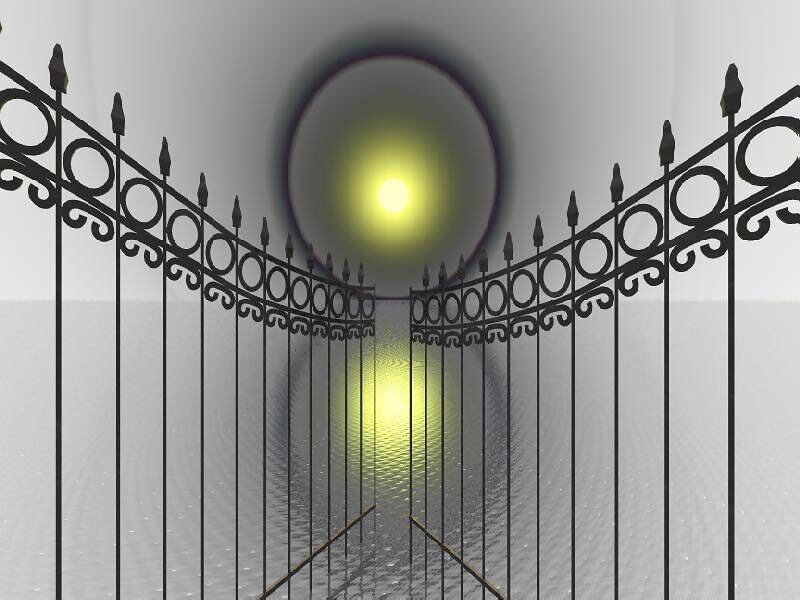 Gates to a glowing light