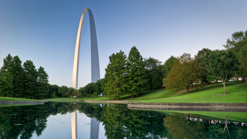 Gateway Arch in Park — Green, Serene